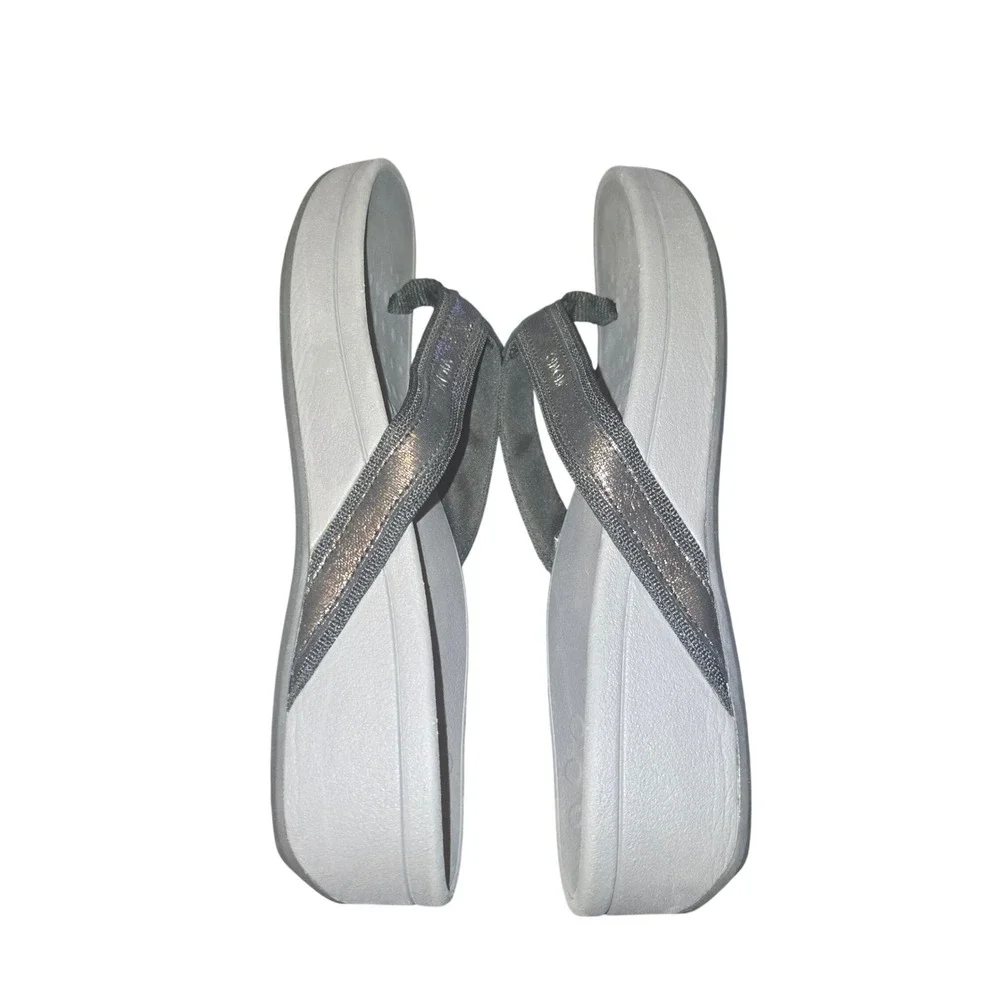 Vionic Hightide Flip Flops Womens 10 Black Metallic Platform Orthotic Thong READ
